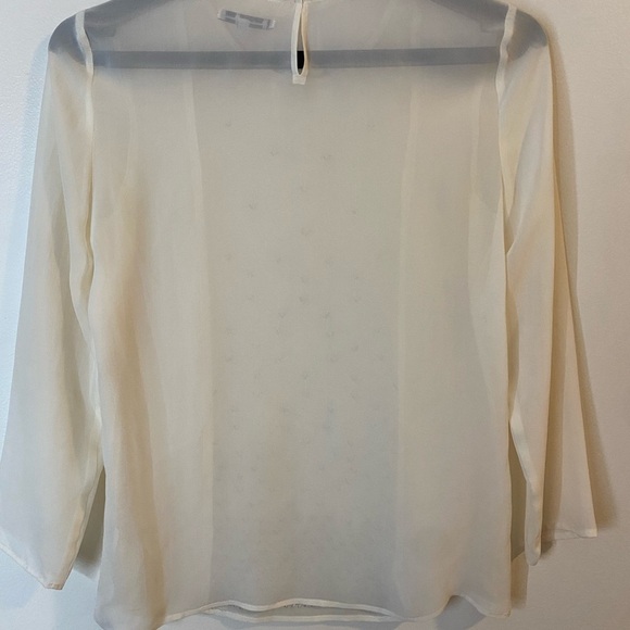 Broadway & Broome Women’s silk Sheer long sleeve Cream Golden beaded Blouse - Picture 10 of 12